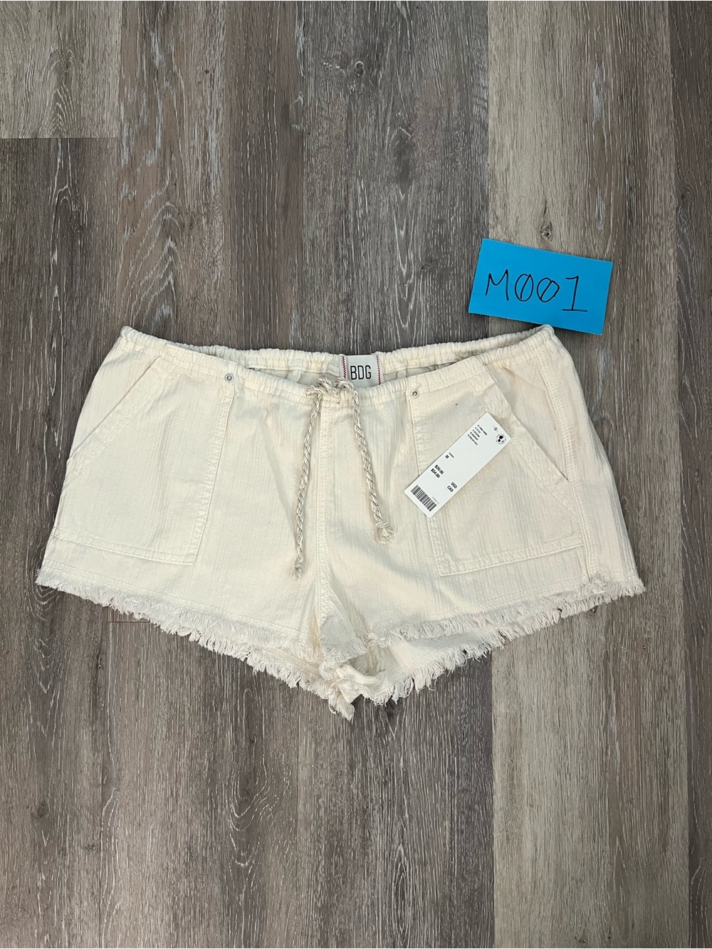 BDG Rigby Pull-On Micro Shorts Womens M Ivory Cotton Drawstring Frayed Hem NWT